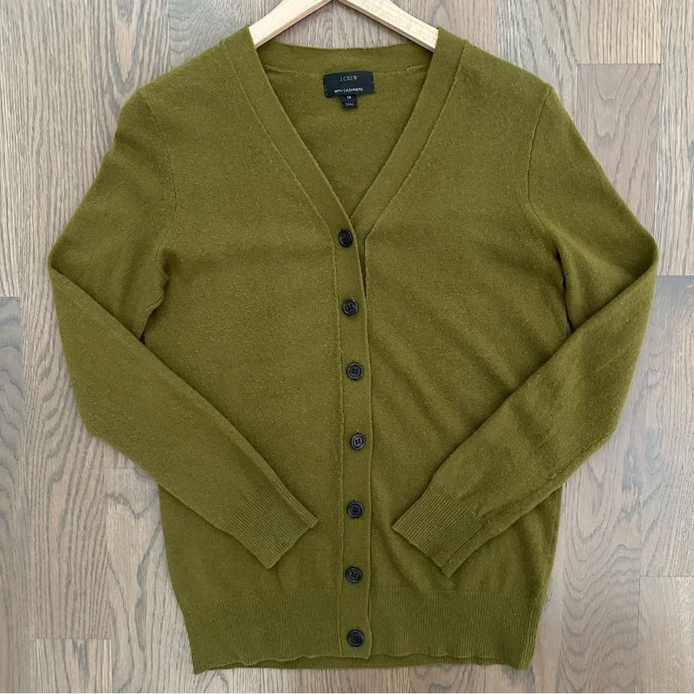 J. Crew V-Neck Long Sleeve Cashmere Blend Cardigan Sweater in Light Oregano XS
